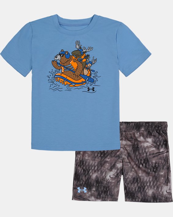 Boys' Pre-School UA Rafting Buddies Short Sleeve & Shorts Set, Blue, pdpMainDesktop image number 0